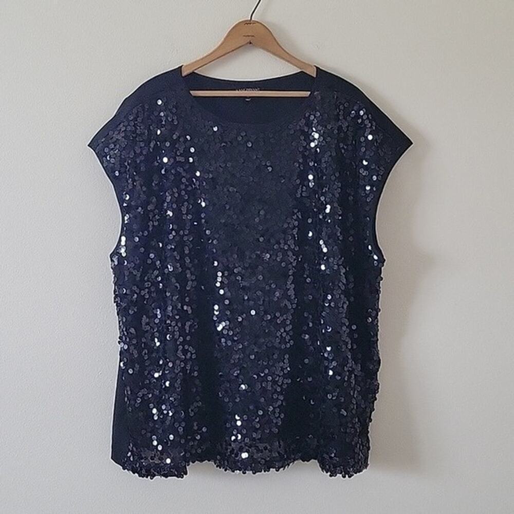 Lane Bryant Black Sequin Mesh Front Sleeveless Blouse Size‎ 22